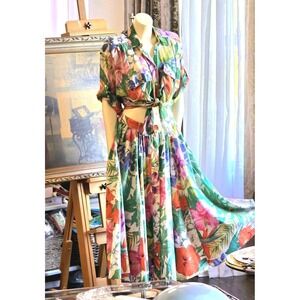 Vintage Judith Ann Floral Boho Festival Romantic Full Skirt Blouse Set S